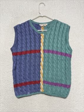 Vintage Barry Bricken Multi-color Cable Knit Sweater Vest Women’s Size L
